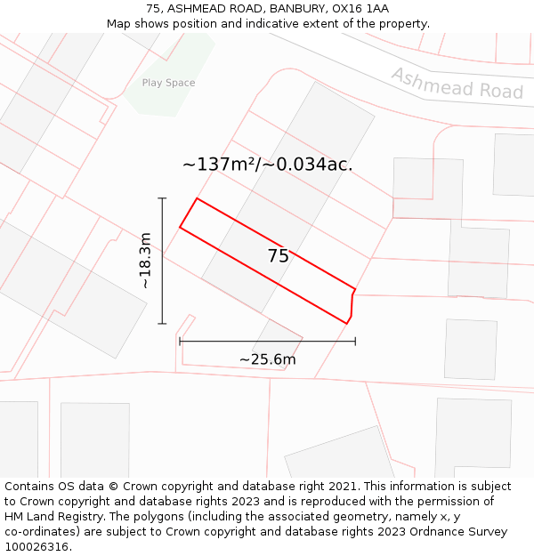 75, ASHMEAD ROAD, BANBURY, OX16 1AA: Plot and title map