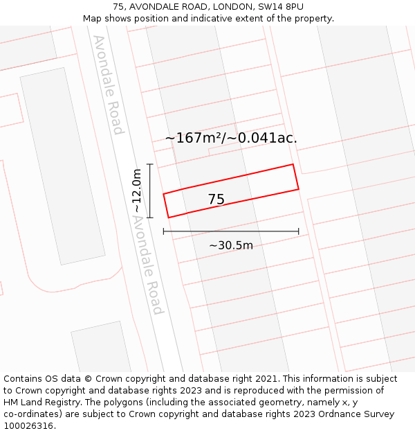 75, AVONDALE ROAD, LONDON, SW14 8PU: Plot and title map