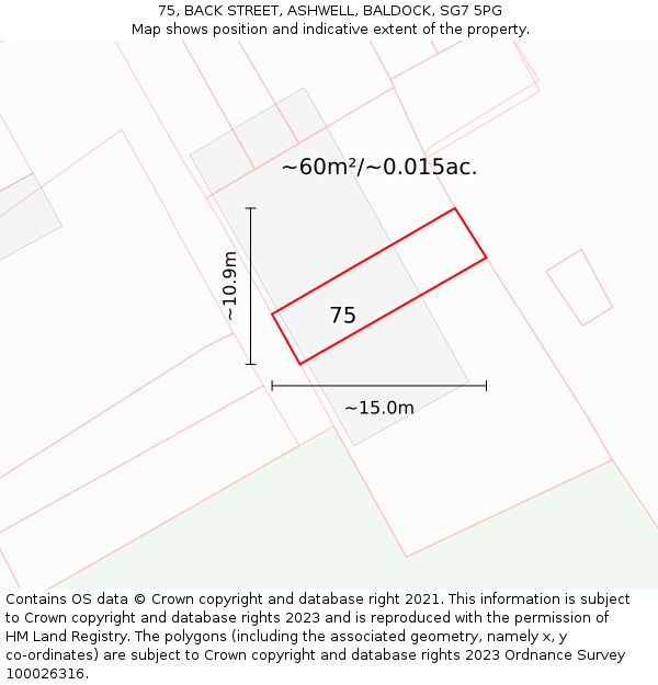 75, BACK STREET, ASHWELL, BALDOCK, SG7 5PG: Plot and title map