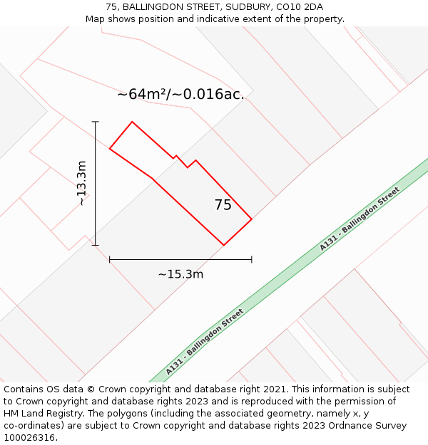 75, BALLINGDON STREET, SUDBURY, CO10 2DA: Plot and title map