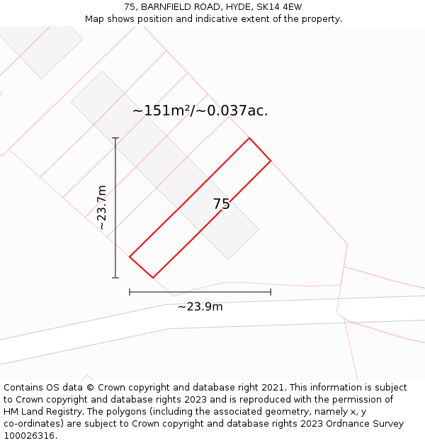 75, BARNFIELD ROAD, HYDE, SK14 4EW: Plot and title map