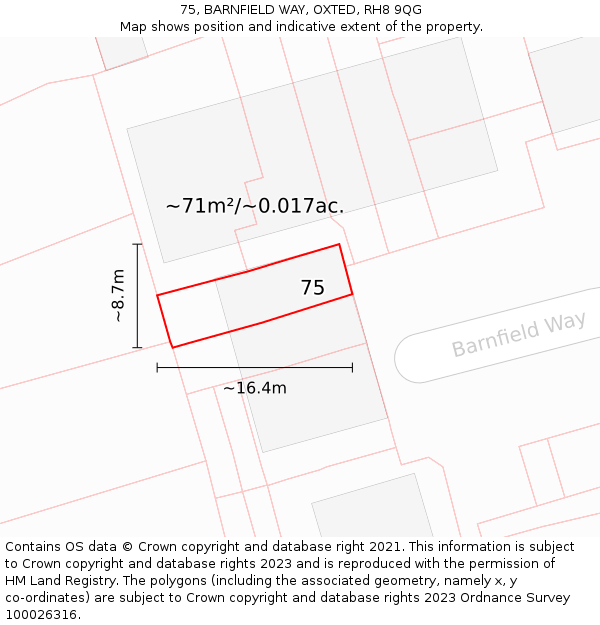 75, BARNFIELD WAY, OXTED, RH8 9QG: Plot and title map