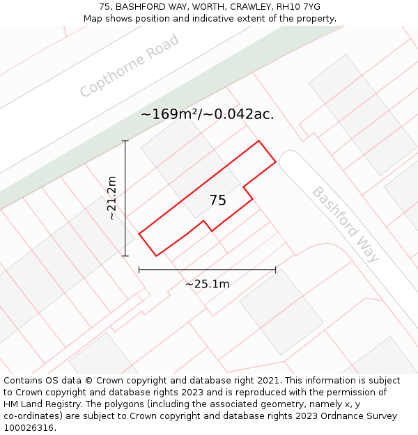 75, BASHFORD WAY, WORTH, CRAWLEY, RH10 7YG: Plot and title map