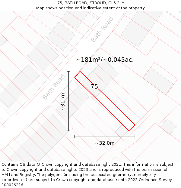 75, BATH ROAD, STROUD, GL5 3LA: Plot and title map