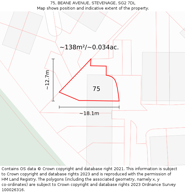 75, BEANE AVENUE, STEVENAGE, SG2 7DL: Plot and title map