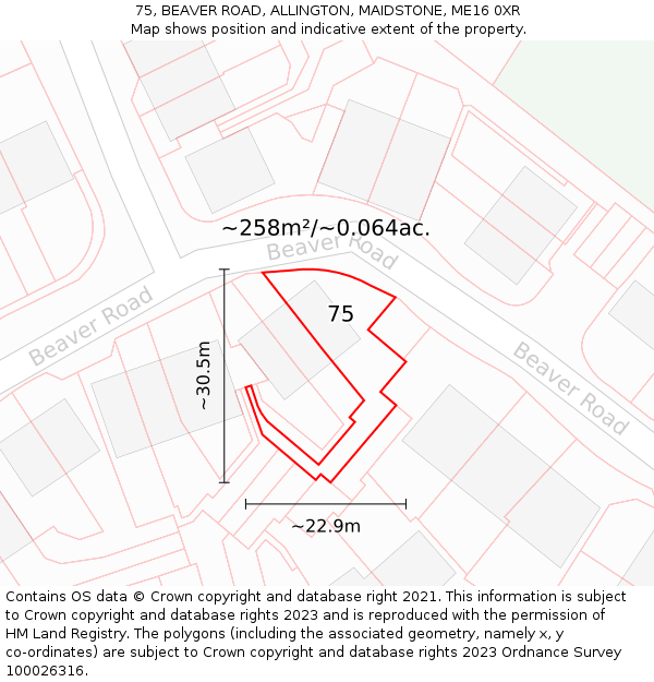 75, BEAVER ROAD, ALLINGTON, MAIDSTONE, ME16 0XR: Plot and title map