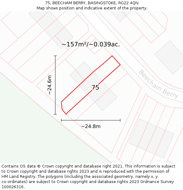 75, BEECHAM BERRY, BASINGSTOKE, RG22 4QN: Plot and title map
