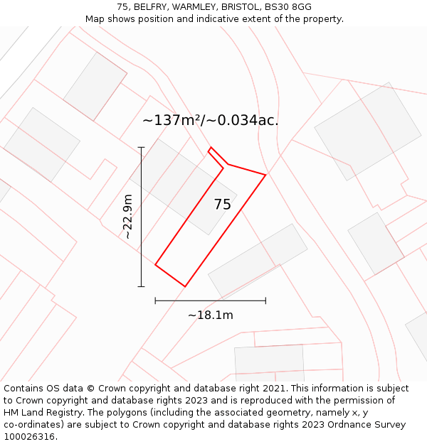 75, BELFRY, WARMLEY, BRISTOL, BS30 8GG: Plot and title map