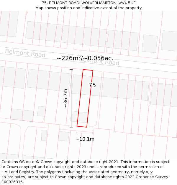 75, BELMONT ROAD, WOLVERHAMPTON, WV4 5UE: Plot and title map