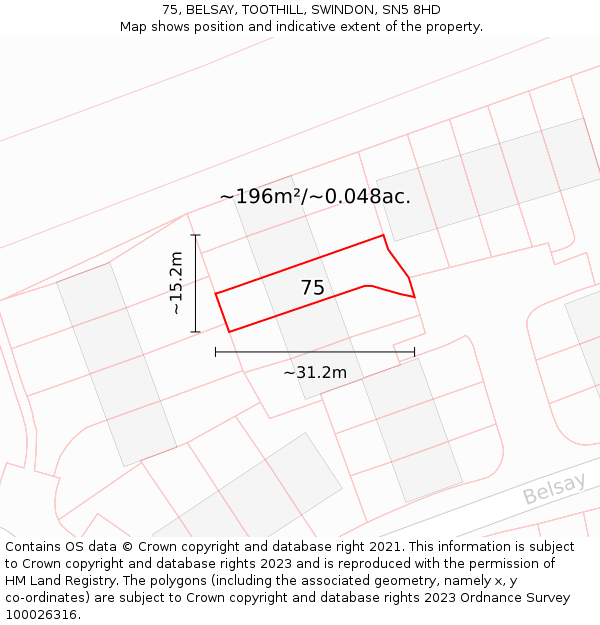 75, BELSAY, TOOTHILL, SWINDON, SN5 8HD: Plot and title map