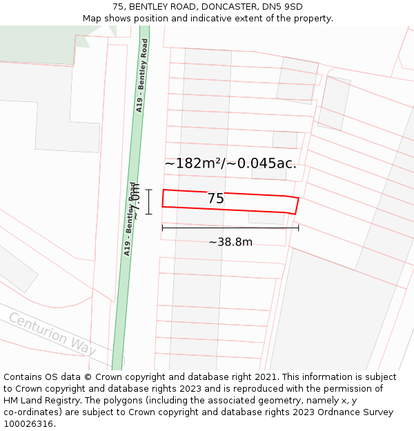 75, BENTLEY ROAD, DONCASTER, DN5 9SD: Plot and title map