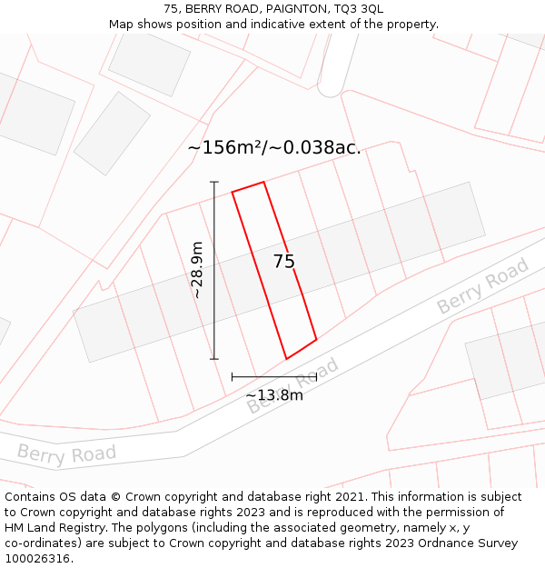 75, BERRY ROAD, PAIGNTON, TQ3 3QL: Plot and title map