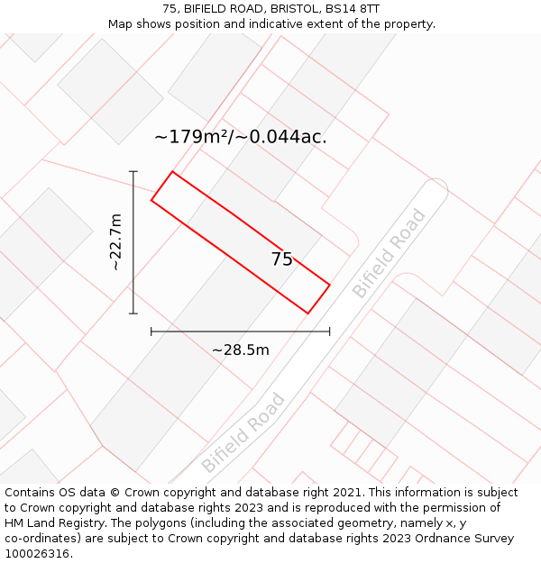 75, BIFIELD ROAD, BRISTOL, BS14 8TT: Plot and title map