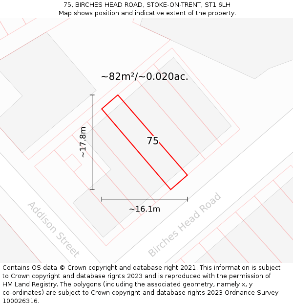 75, BIRCHES HEAD ROAD, STOKE-ON-TRENT, ST1 6LH: Plot and title map