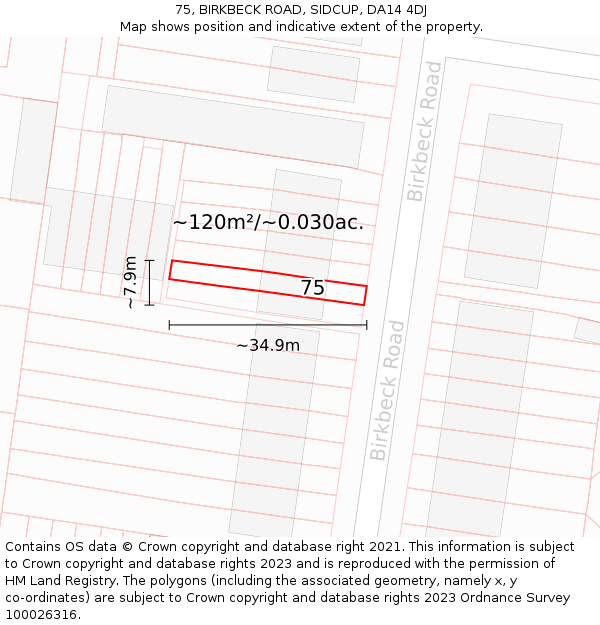 75, BIRKBECK ROAD, SIDCUP, DA14 4DJ: Plot and title map