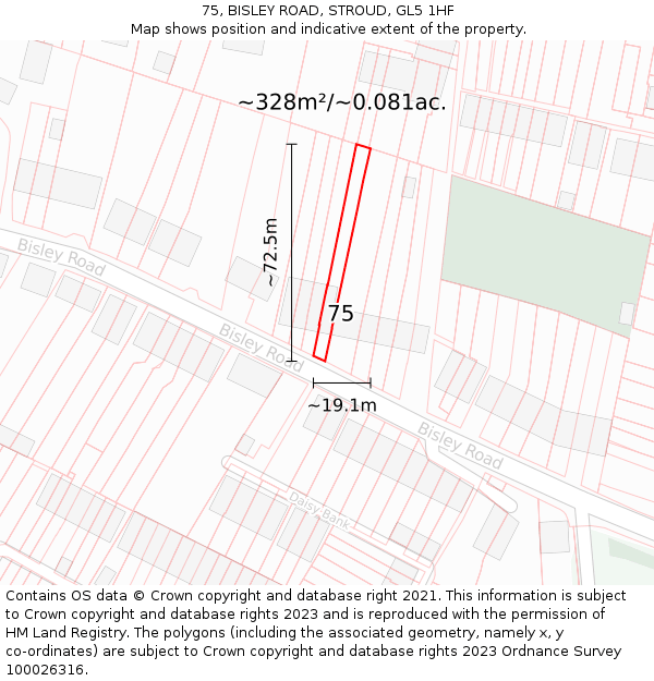 75, BISLEY ROAD, STROUD, GL5 1HF: Plot and title map