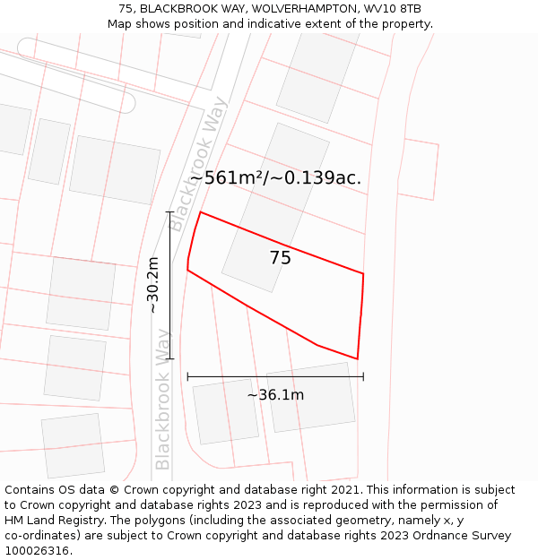 75, BLACKBROOK WAY, WOLVERHAMPTON, WV10 8TB: Plot and title map