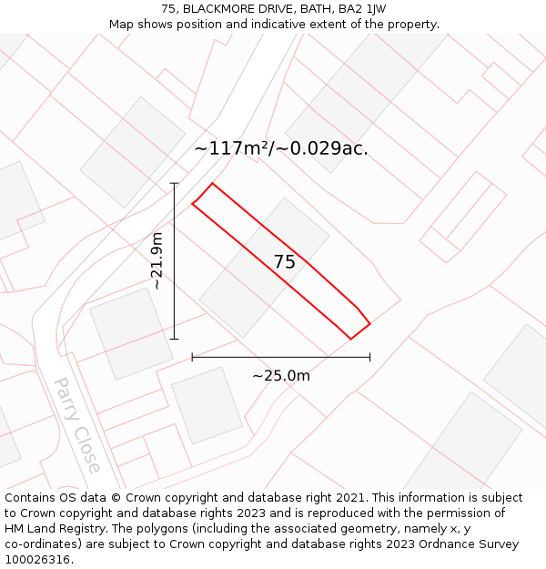 75, BLACKMORE DRIVE, BATH, BA2 1JW: Plot and title map