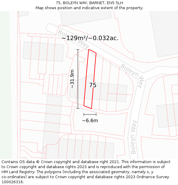 75, BOLEYN WAY, BARNET, EN5 5LH: Plot and title map