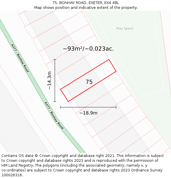 75, BONHAY ROAD, EXETER, EX4 4BL: Plot and title map