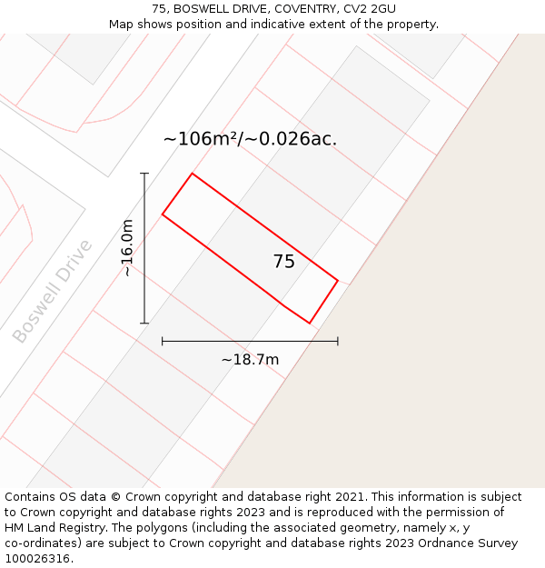 75, BOSWELL DRIVE, COVENTRY, CV2 2GU: Plot and title map