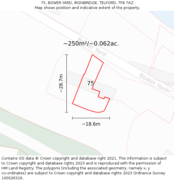75, BOWER YARD, IRONBRIDGE, TELFORD, TF8 7AZ: Plot and title map