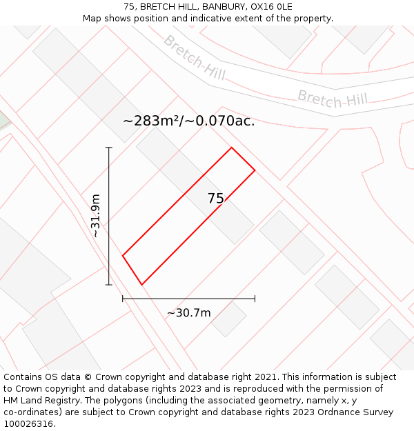75, BRETCH HILL, BANBURY, OX16 0LE: Plot and title map
