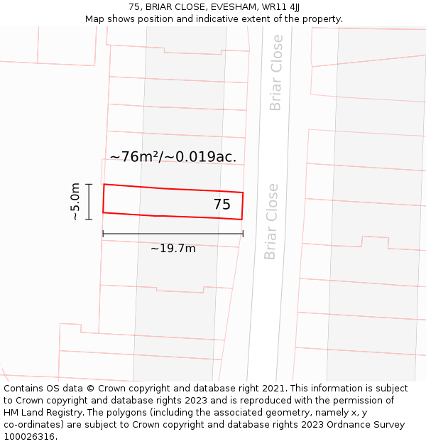 75, BRIAR CLOSE, EVESHAM, WR11 4JJ: Plot and title map