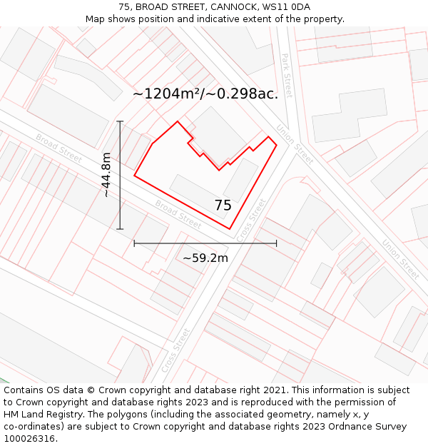 75, BROAD STREET, CANNOCK, WS11 0DA: Plot and title map
