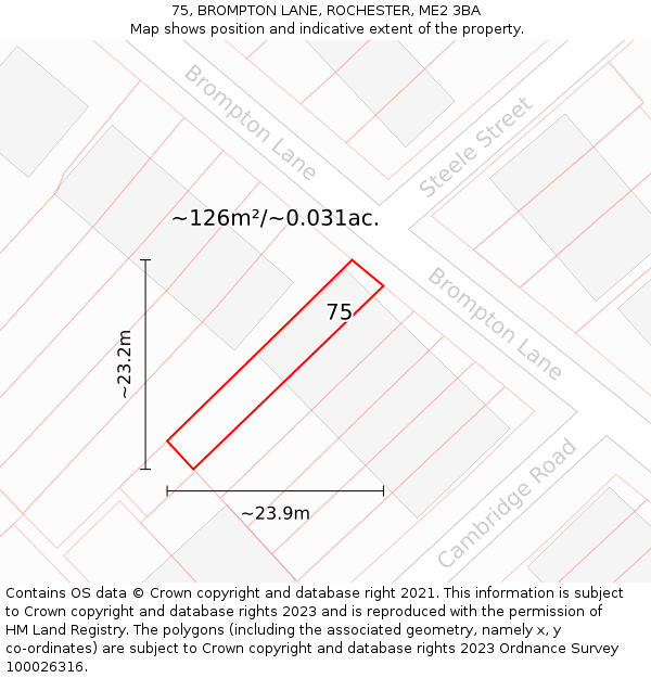 75, BROMPTON LANE, ROCHESTER, ME2 3BA: Plot and title map