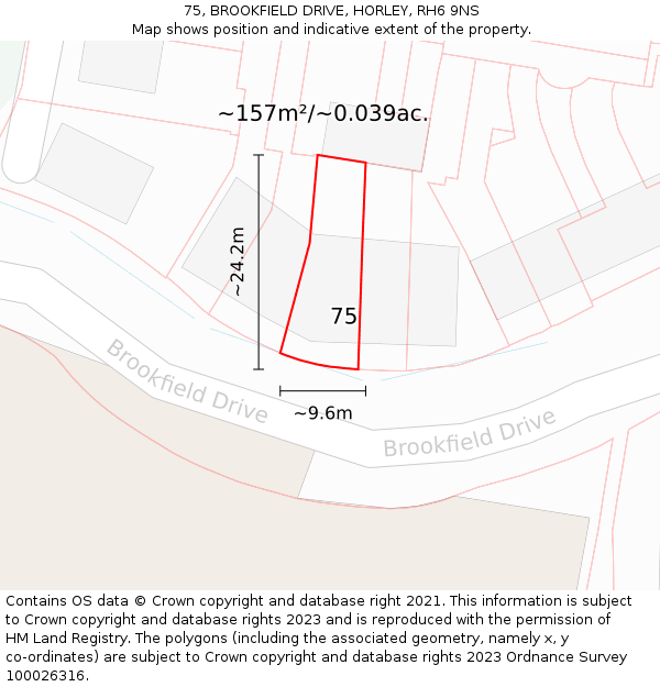 75, BROOKFIELD DRIVE, HORLEY, RH6 9NS: Plot and title map