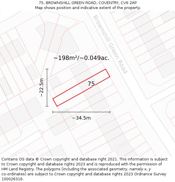 75, BROWNSHILL GREEN ROAD, COVENTRY, CV6 2AP: Plot and title map