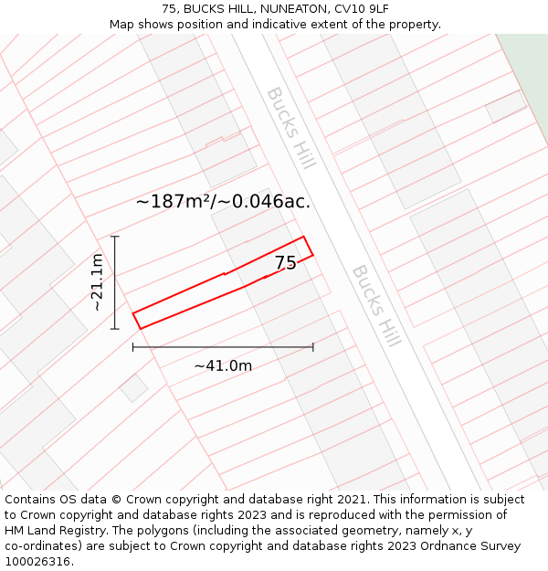 75, BUCKS HILL, NUNEATON, CV10 9LF: Plot and title map
