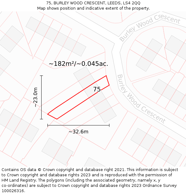 75, BURLEY WOOD CRESCENT, LEEDS, LS4 2QQ: Plot and title map