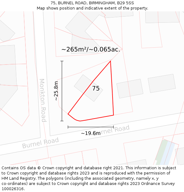 75, BURNEL ROAD, BIRMINGHAM, B29 5SS: Plot and title map