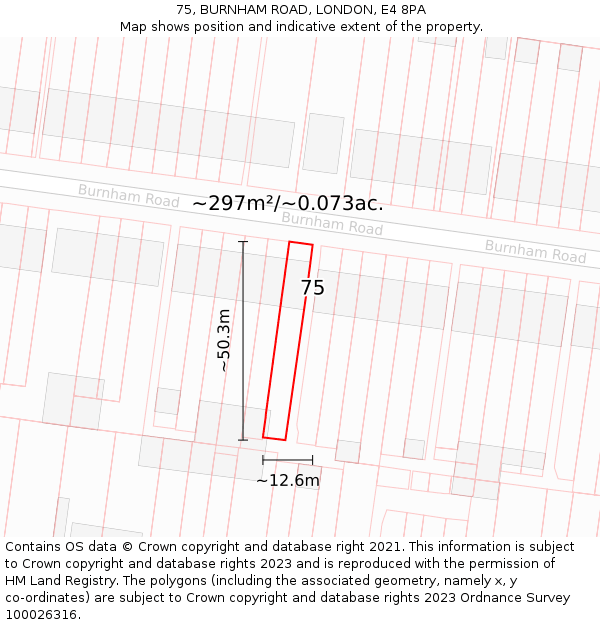 75, BURNHAM ROAD, LONDON, E4 8PA: Plot and title map