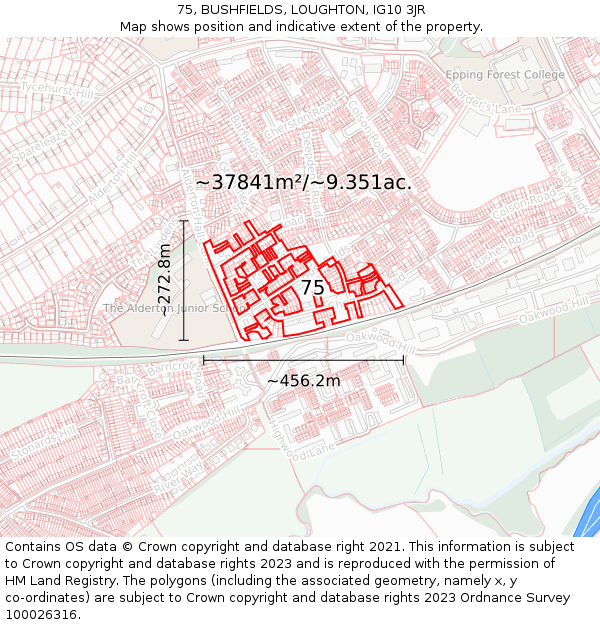 75, BUSHFIELDS, LOUGHTON, IG10 3JR: Plot and title map