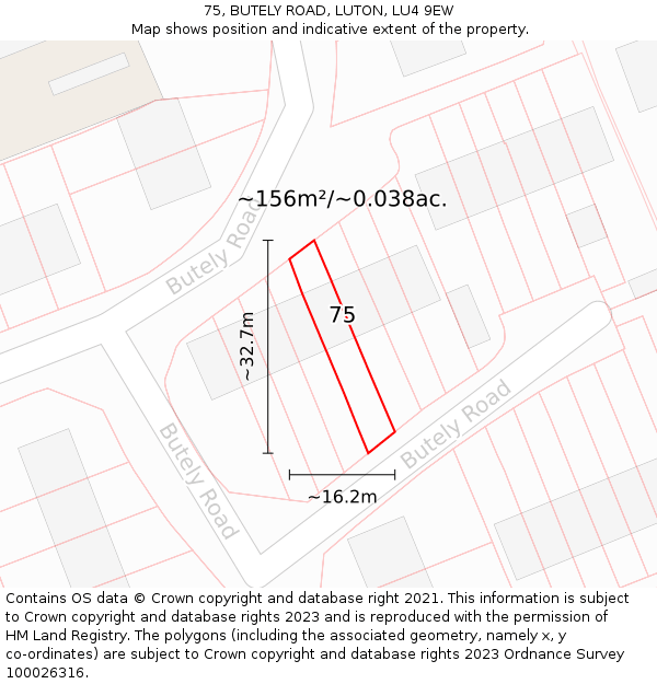 75, BUTELY ROAD, LUTON, LU4 9EW: Plot and title map