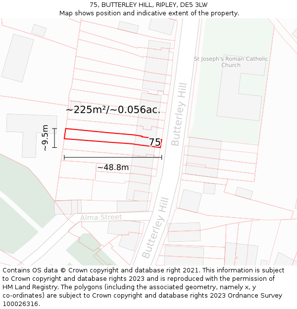 75, BUTTERLEY HILL, RIPLEY, DE5 3LW: Plot and title map