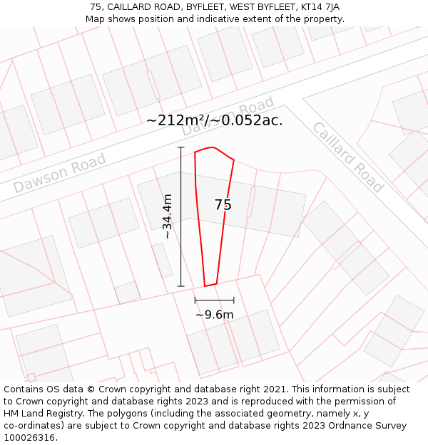 75, CAILLARD ROAD, BYFLEET, WEST BYFLEET, KT14 7JA: Plot and title map