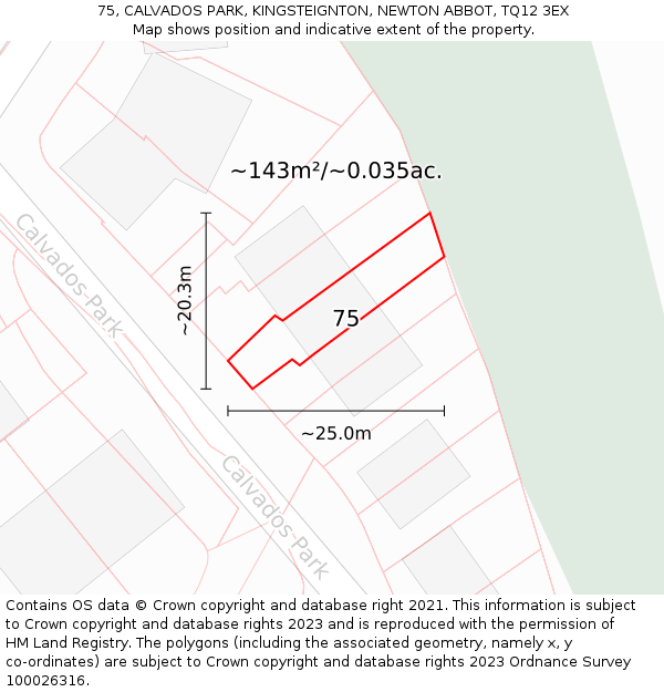75, CALVADOS PARK, KINGSTEIGNTON, NEWTON ABBOT, TQ12 3EX: Plot and title map