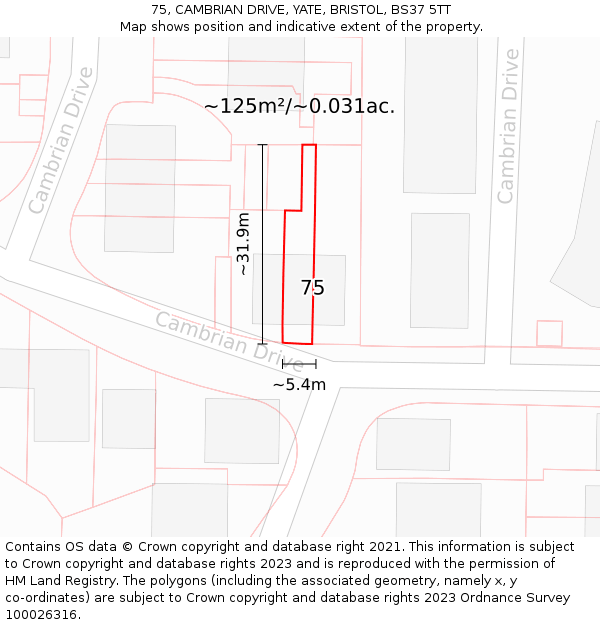 75, CAMBRIAN DRIVE, YATE, BRISTOL, BS37 5TT: Plot and title map