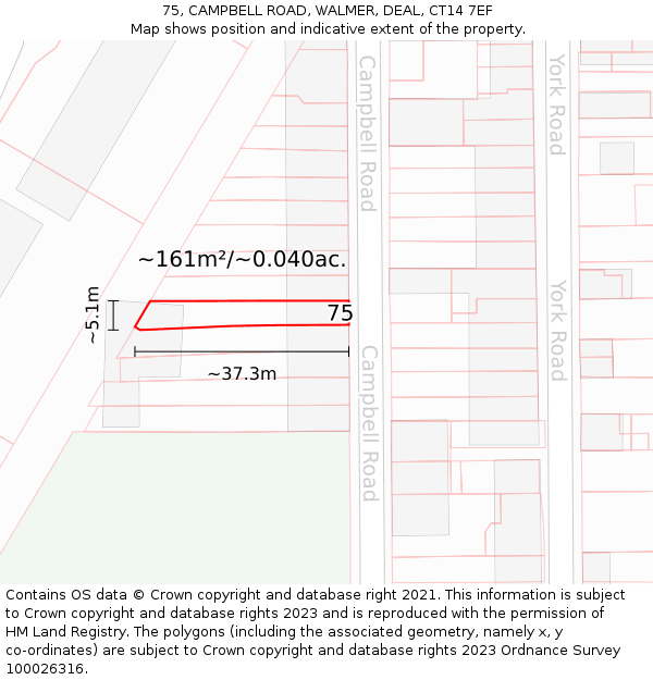 75, CAMPBELL ROAD, WALMER, DEAL, CT14 7EF: Plot and title map