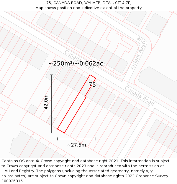 75, CANADA ROAD, WALMER, DEAL, CT14 7EJ: Plot and title map