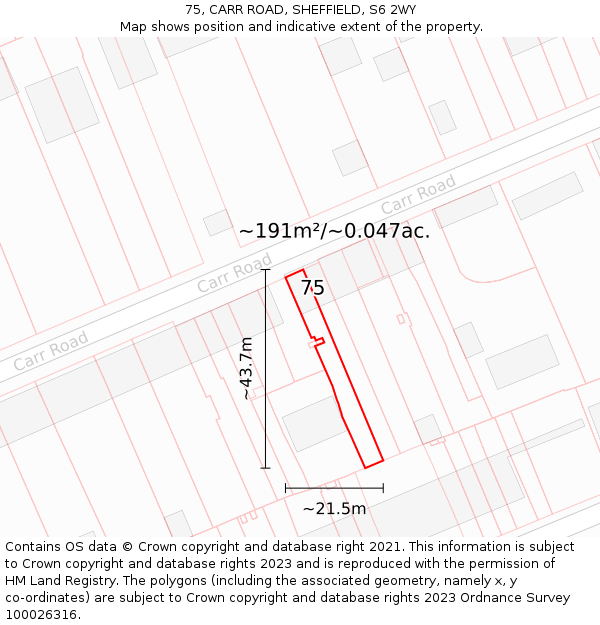 75, CARR ROAD, SHEFFIELD, S6 2WY: Plot and title map
