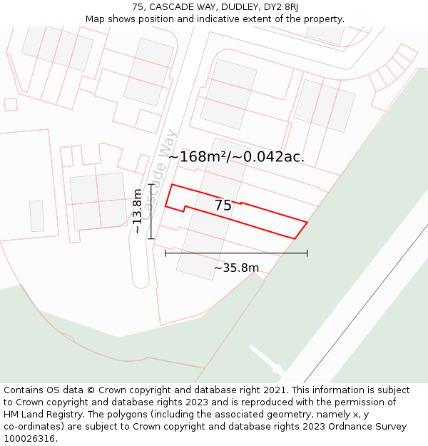 75, CASCADE WAY, DUDLEY, DY2 8RJ: Plot and title map