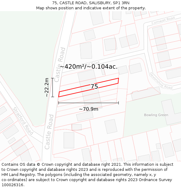 75, CASTLE ROAD, SALISBURY, SP1 3RN: Plot and title map