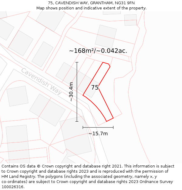 75, CAVENDISH WAY, GRANTHAM, NG31 9FN: Plot and title map