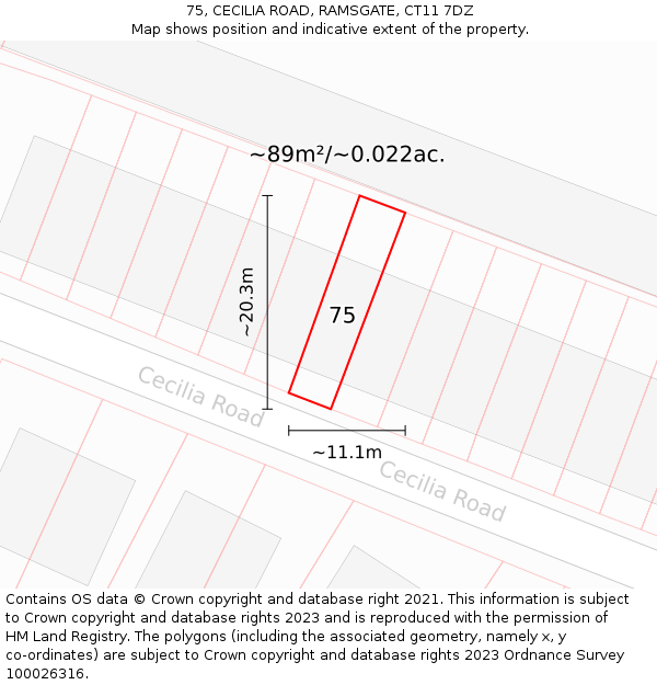 75, CECILIA ROAD, RAMSGATE, CT11 7DZ: Plot and title map