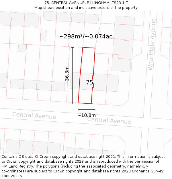 75, CENTRAL AVENUE, BILLINGHAM, TS23 1LT: Plot and title map